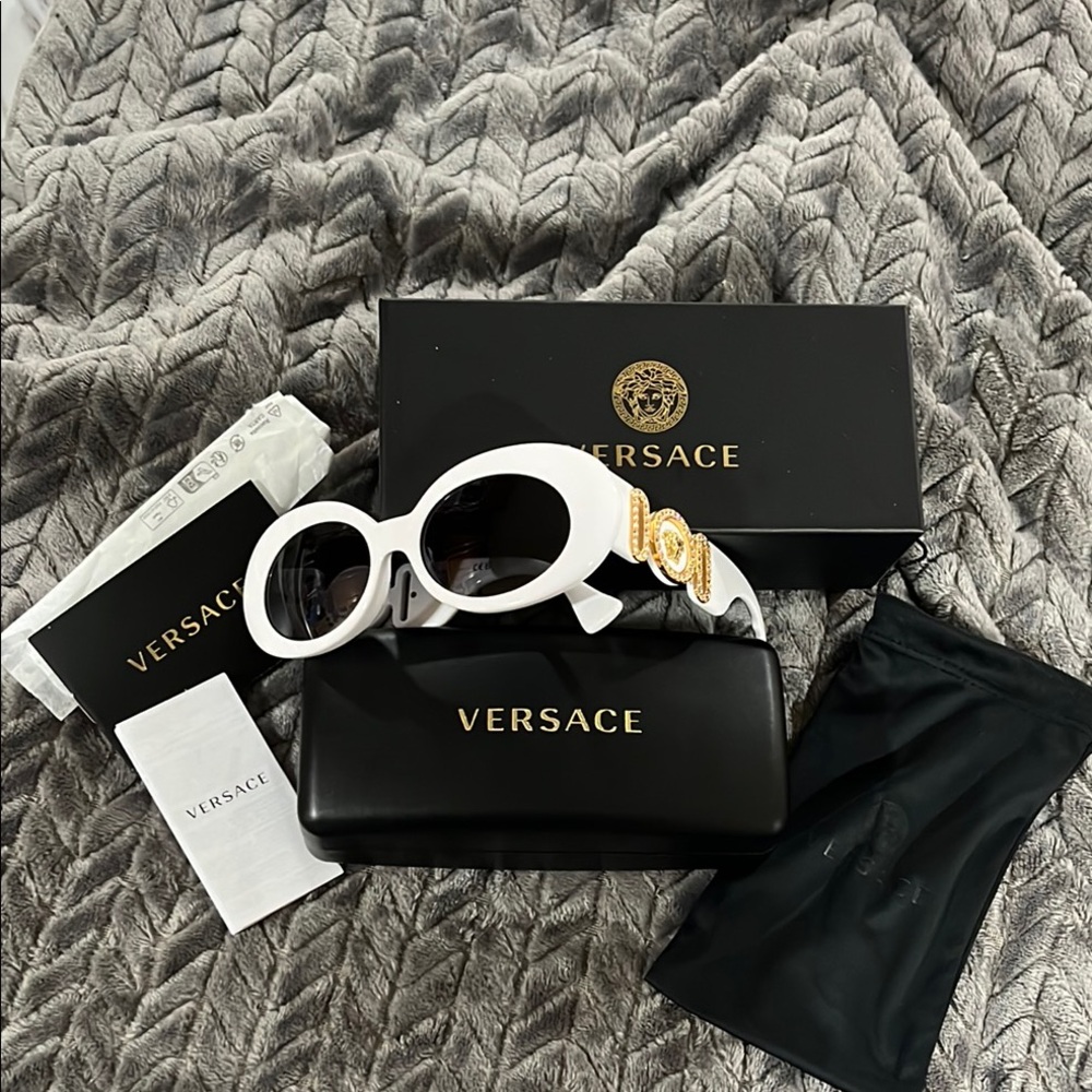 Versace White Sunglasses with Gold Accent